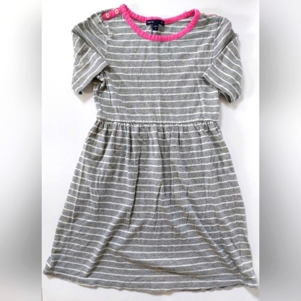 Gap Outlet Girls dress Grey And White Stripe With Pink Collar Size 6